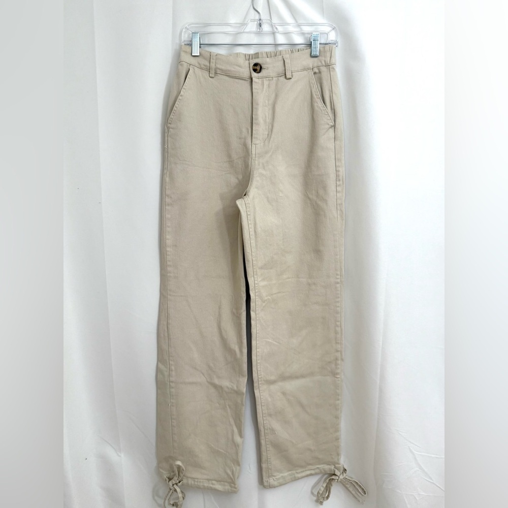 NWT HYFVE Khaki Cargo Like High Rise Cotton Pants With Ankle Ties Size Small